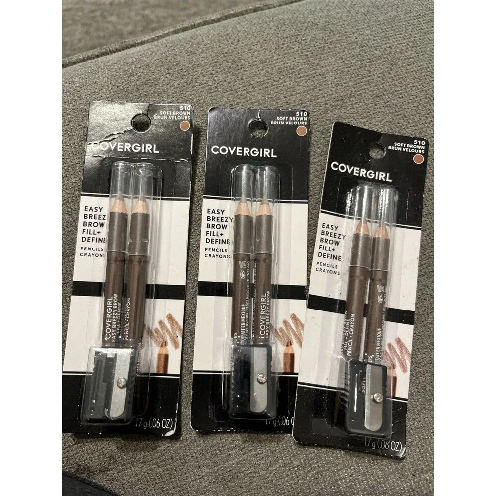 (3) Covergirl Easy Breezy Brow Fill + Define Eye Brow Pencils #510 Soft Brown